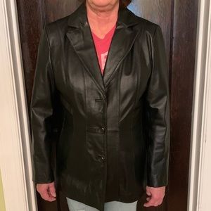 Women’s Worthington Black Leather Blazer With Maroon Lining | Size Large